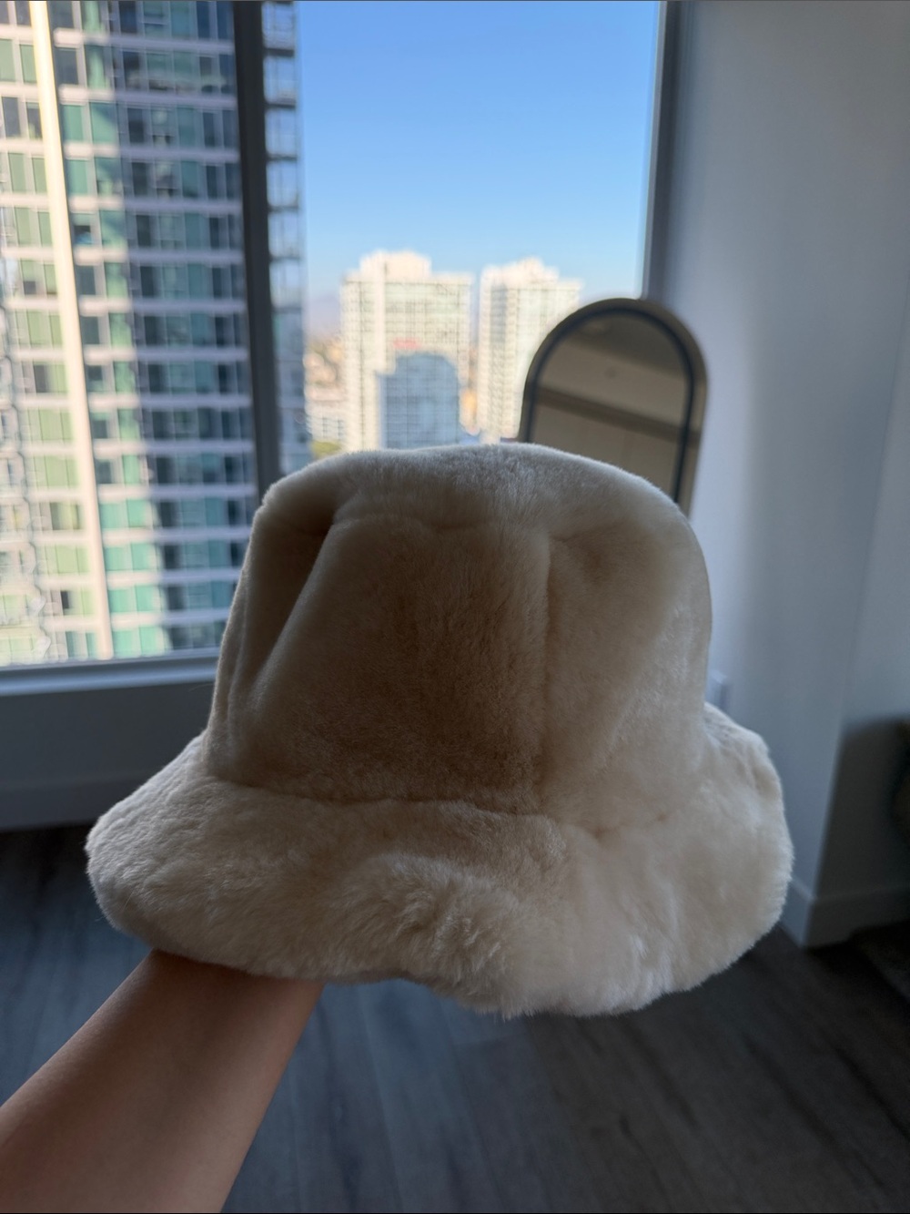 Surell Plush Faux Fur Bucket Hat in Ivory